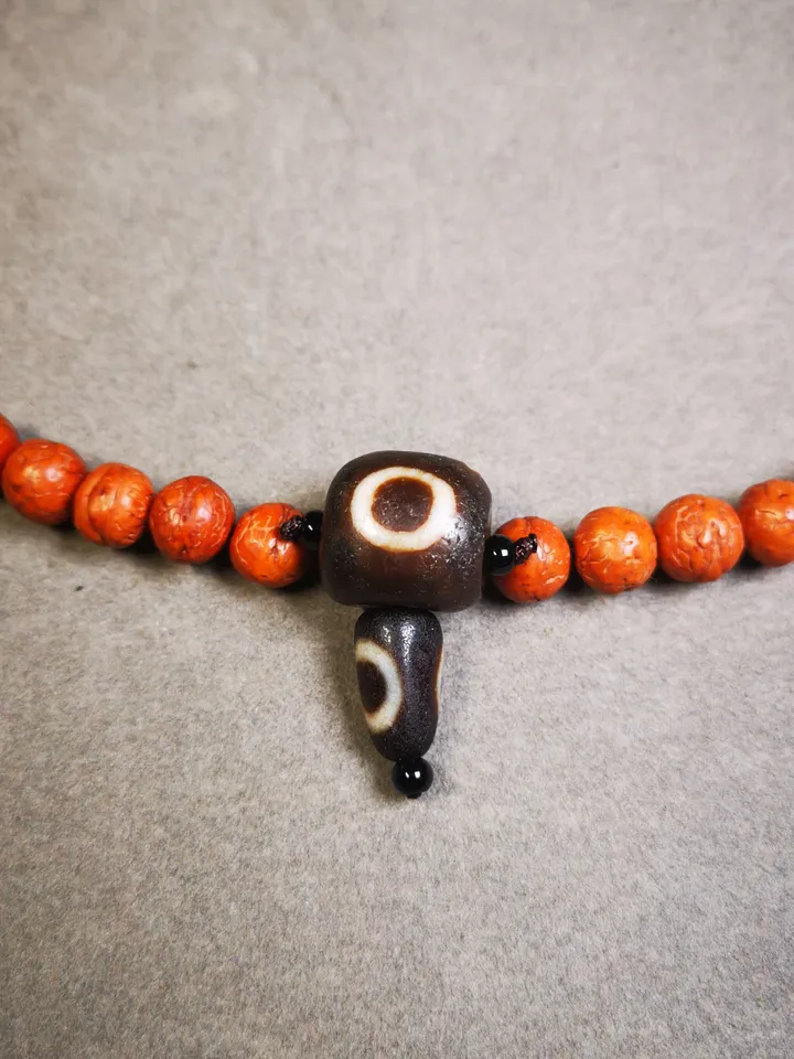 Gandhanra Old Sky Earth Dzi Guru Bead,T-drilled 3-Hole Mala Bead, Prayer Bead,Connector Bead for Buddhist Bead