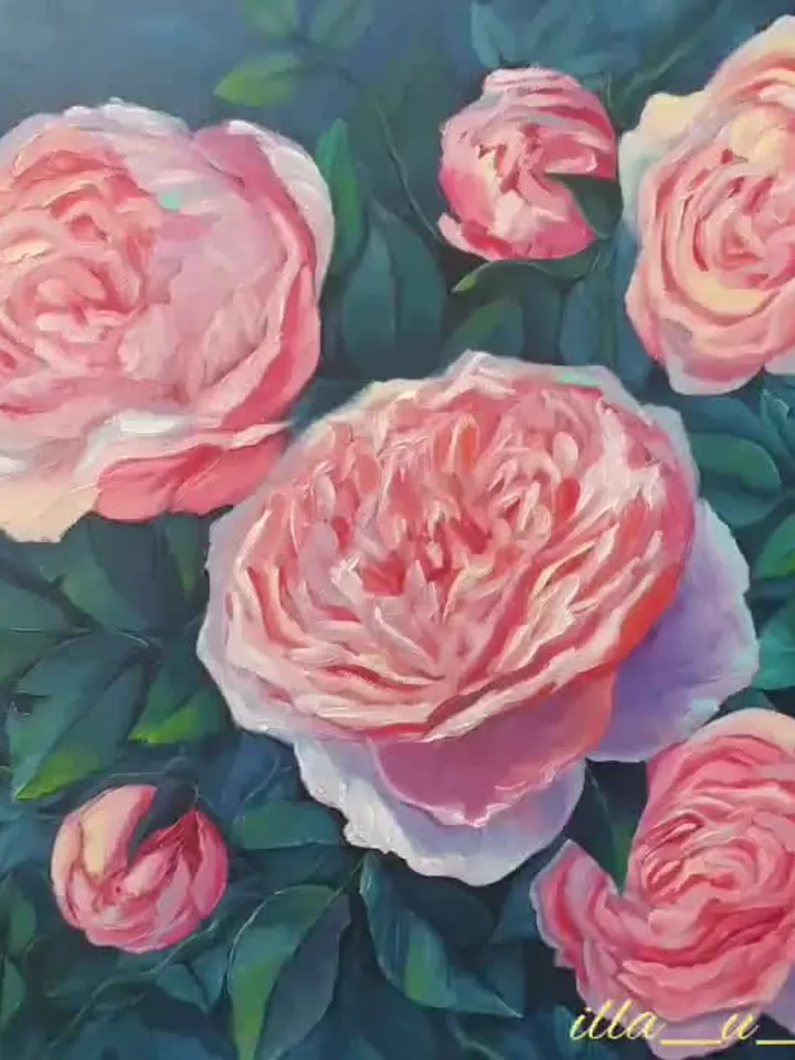 Red Rose Painting Floral Original Art Large Wall Art Canvas Artwork Oil Painting