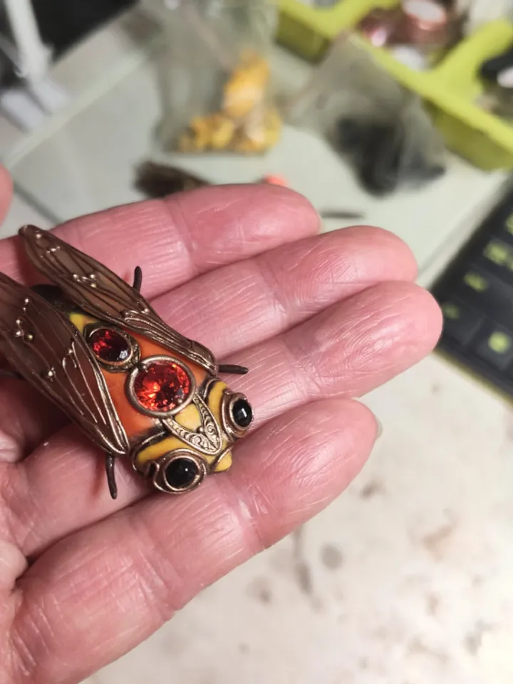 Brooch Cicada, Orange brooch, Brooch pin, Rare vintage cicada brooch