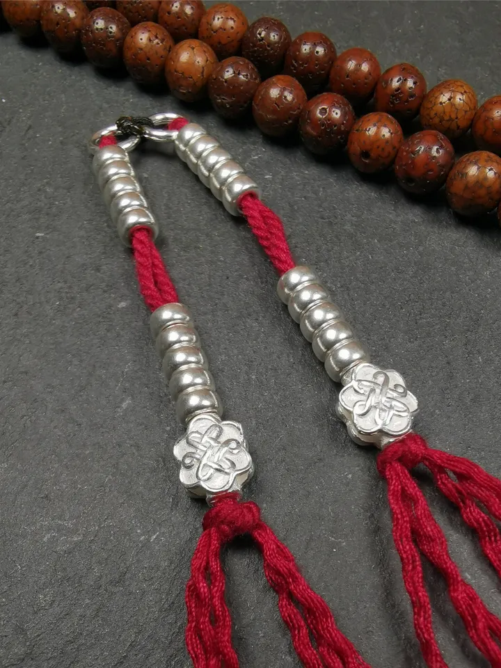 Gandhanra Handmade 5mm Sterling silver Tibetan Buddhist Prayer Bead Counters for 6-15mm Mala,Lucky Knot Pendant