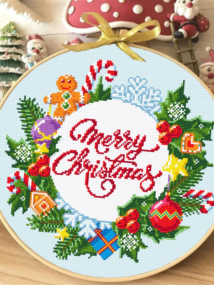 Merry Christmas cross stitch pattern download PDF Winter wreath cross stitch chart Christmas pattern digital Holiday embroidery PDF #N21