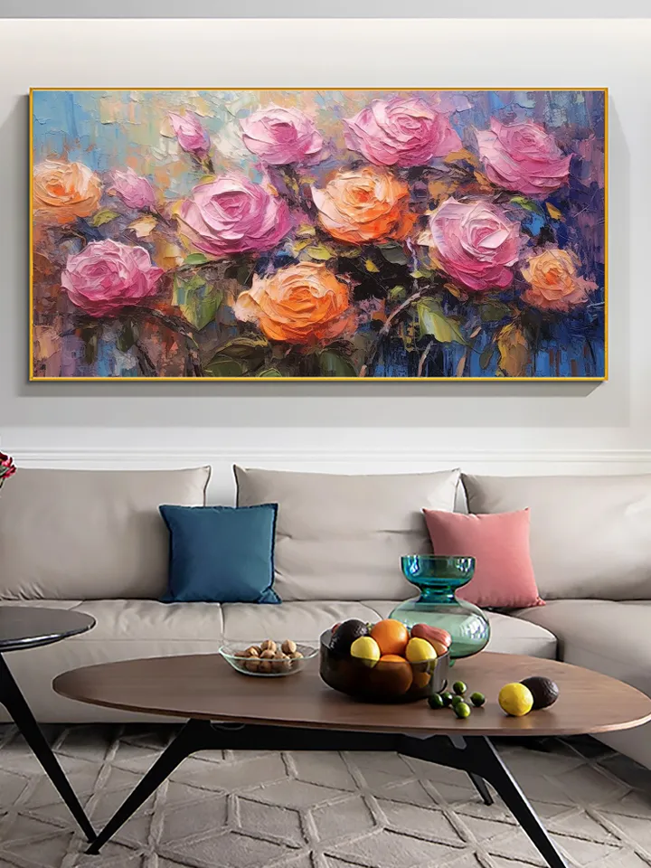 Original Colorful Flowers Oil Painting On Canvas, Abstract Roses Painting, Boho Wall Décor, Large Wall Art, Custom Painting, Home Decor