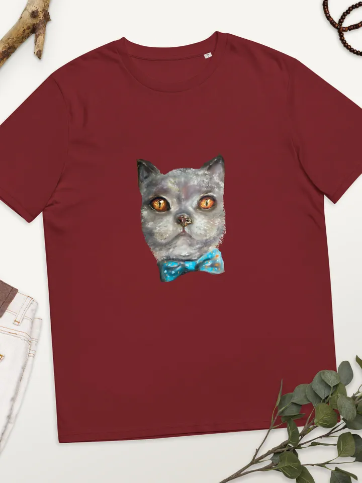 Cat in a bow tie Unisex organic cotton t-shirt made with my original soft pastel painting,funny animals t shirt gifts.