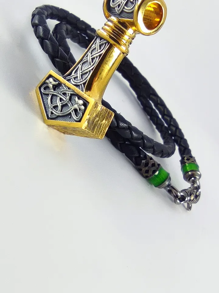 Silver Thor's Hammer with Natural Emerald
