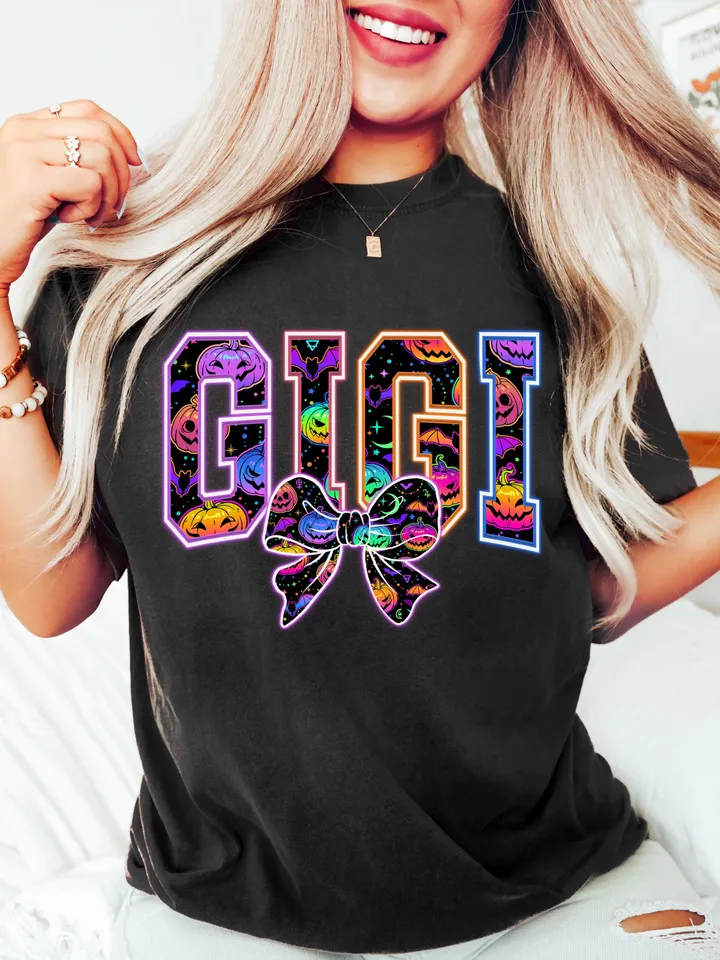 Gigi Png, Coquette Halloween Neon Png, Spooky Gigi Png, Floral Ghost Png, Spooky Season Png, Halloween Mama Png, Girly Coquette Bow Png