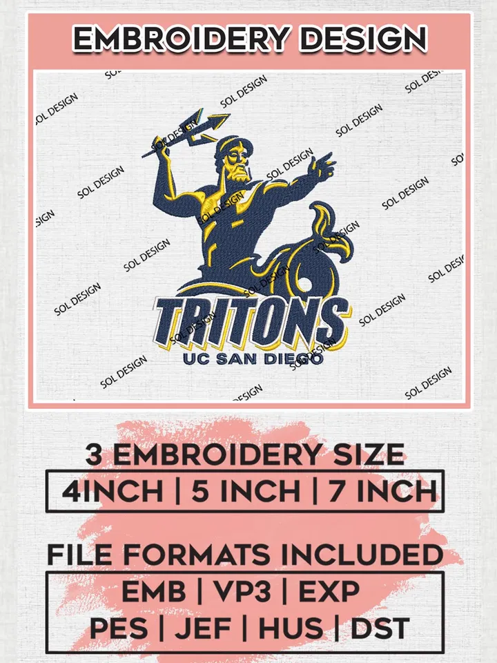 UC San Diego Tritons Football Team Mascot Logo Machine Embroidery Design, NCAA UC San Diego Tritons Team Design Design files, NCAA Team Embroidery Designs, NCAA Machine Embroidery Designs, Digital Download