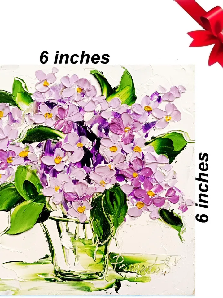 Lilac Painting Flower Original Art Impasto Oil Painting Christmas Gifts Art Lilac Flowers Painting 6 x 6 by ArtProkopaloSv