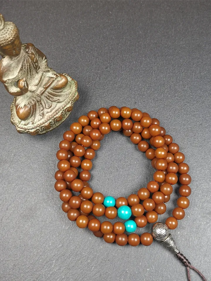 Gandhanra Old 108 Tibetan Mala, Corypha Linn Seed Beads,Prayer Beads Necklace for Meditation,Diameter 0.34", Circumference 35"