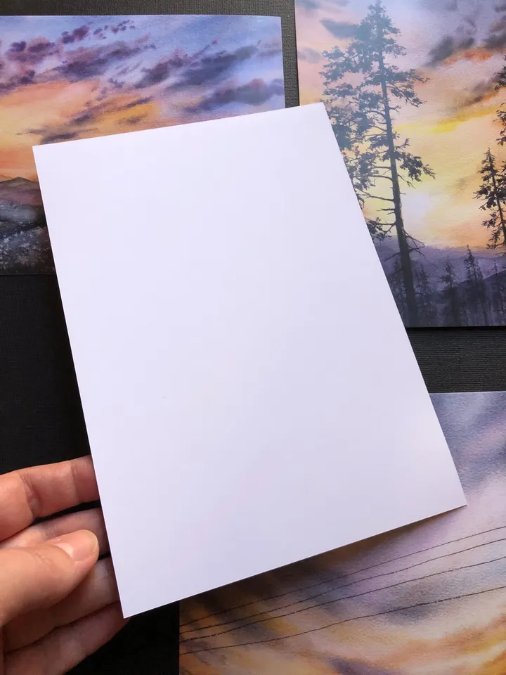 Sunset Watercolor Painting Landscape Set of 4 Prints Sunset Postcards