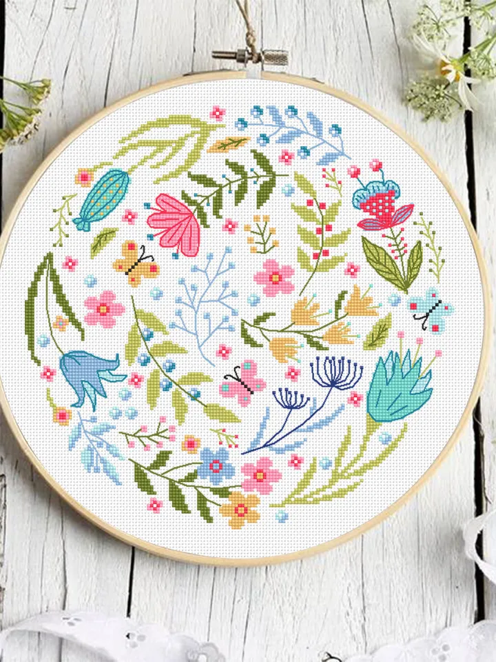 Folk flowers cross stitch pattern PDF download Scandinavian folk cross stitch chart, Floral pattern digital PDF, Cute Flower embroidery #P41