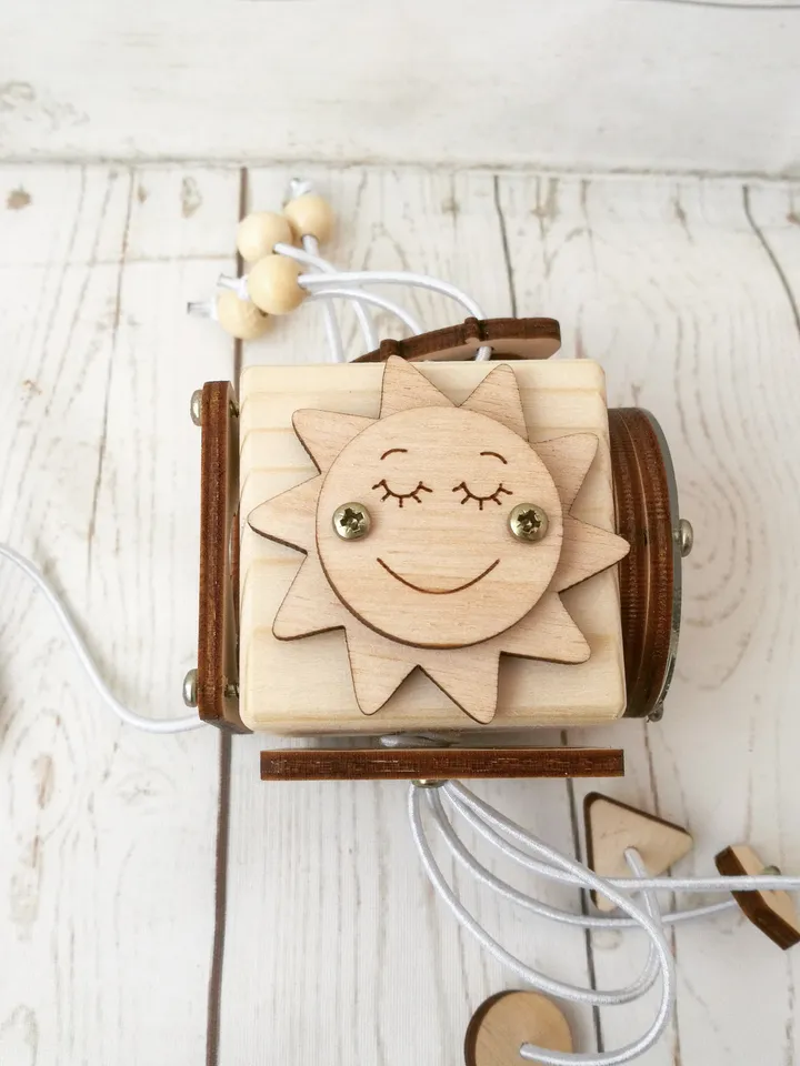 Busy cube - Space, wooden baby fidget toy, montessori travel activity