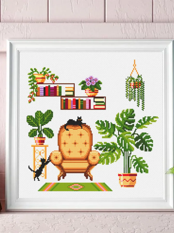 Plant cross stitch pattern download PDF Monstera cross stitch, Potted plants pattern digital PDF, Floral cross stitch, Home sweet home #P25