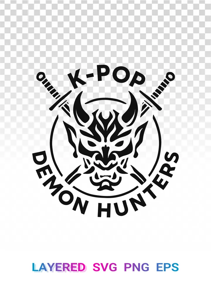 K-Pop Demon Hunters SVG PNG, Oni Mask Badge Logo Clipart