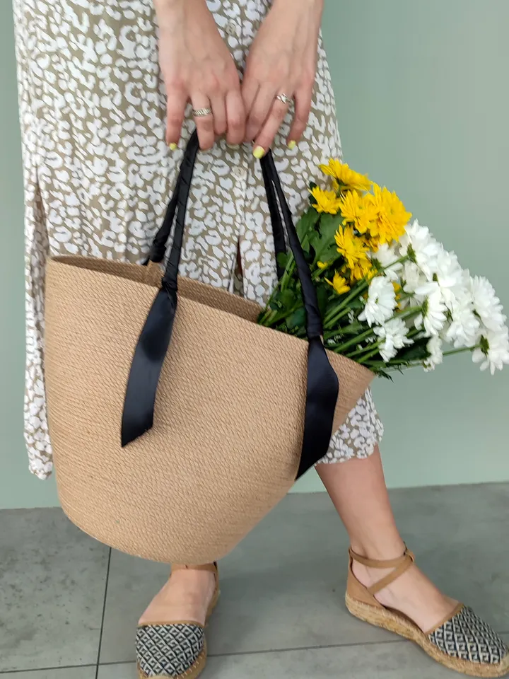 Jute tote bag for market, handmade bag for woman