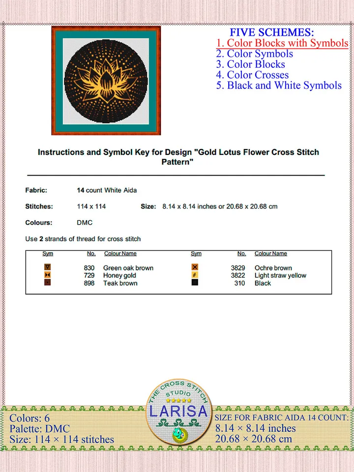 Gold Lotus Flower Cross Stitch Pattern | Gold Lotus