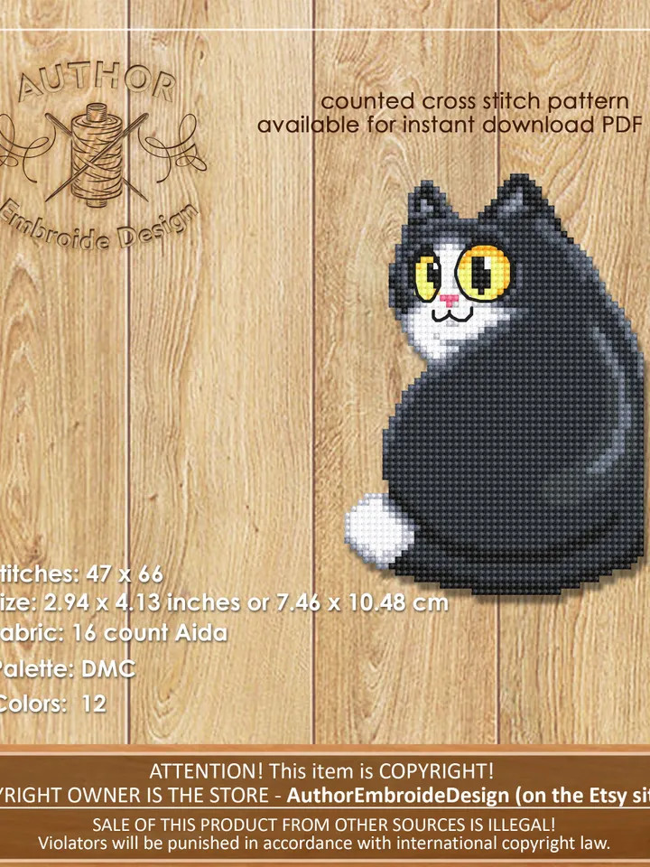 Black cat Corner bookmark cross stitch pattern download PDF Cat cross stitch chart, Cat bookmark digital pattern PDF, Cat lover gift #B260