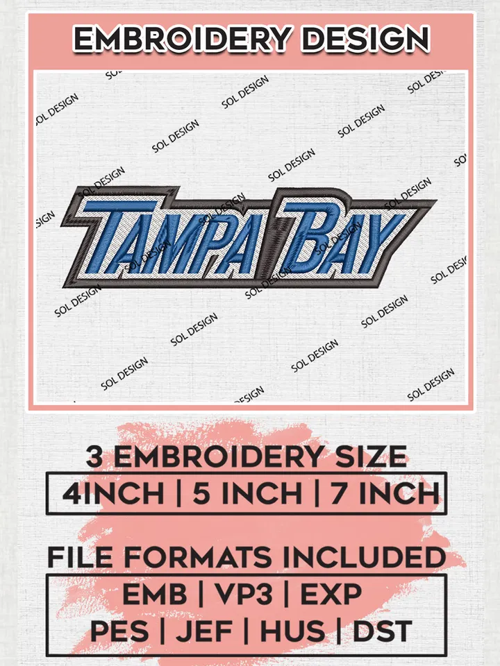 Tampa Bay Team Wordmark Logo Embroidery Design, NHL Tampa Bay Lightning Logo Embroidery Files, Hockey Team Machine Embroidery, Machine Embroidery Design