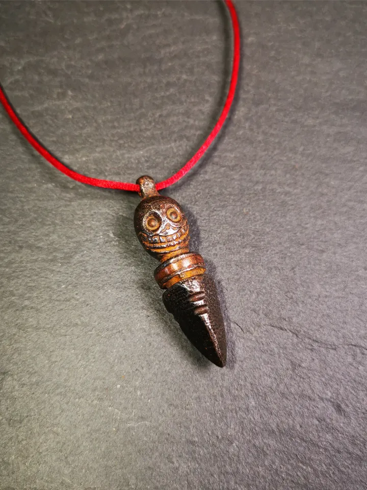Gandhanra Handmade Skull Phurba Amulet,Kila - Dorje Phurba,Tibetan Budhist Ritual Implement Pendant,Made of Cold Iron,44mm