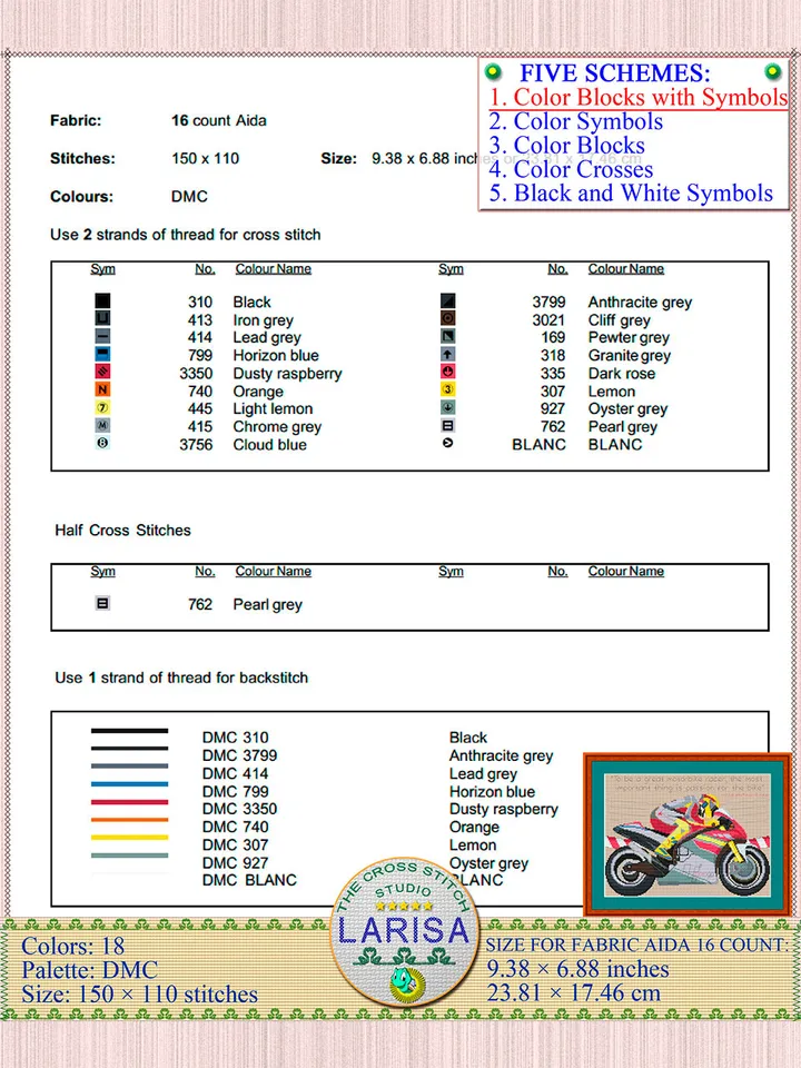 Motosport Cross Stitch Pattern | Motorcycle Racer | Motorbike | Sport Bike
