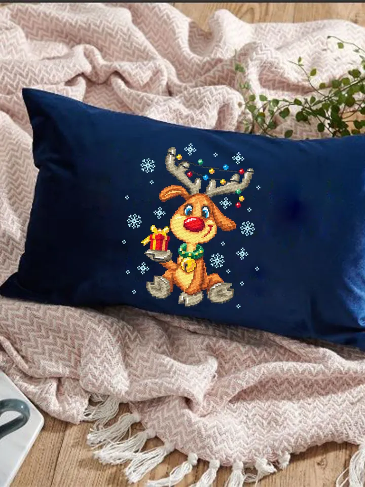 Cute Christmas deer cross stitch pattern download PDF Winter cross stitch chart, Funny Christmas pattern PDF, Easy embroidery beginner #N68