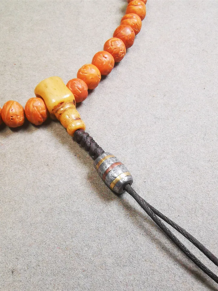 Gandhanra Handmade Tibetan Mala Spacer Beads,Cold Iron Stripe Dzi Marker Beads for Prayer Beads Necklace Accessories,0.27" × 0.47"