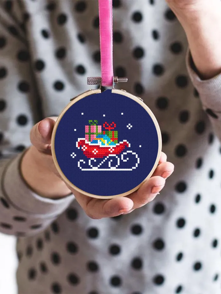 Santa sleigh cross stitch pattern download PDF Small Christmas pattern digital Winter embroidery PDF Mini tree ornaments DIY Home decor #N50