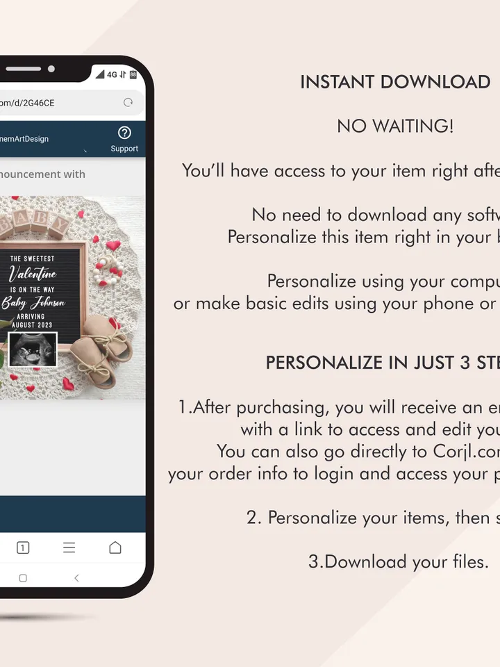 Valentines Day Pregnancy Announcement Digital for Social Media, Baby Announcement Sweetest Valentine Is On The Way Editable Digital Template