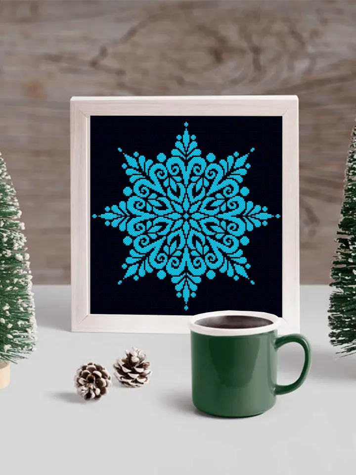 Mandala cross stitch pattern download PDF Easy mandala ornament embroidery PDF Monochrome cross stitch chart Snowflake beginner stitch #M103