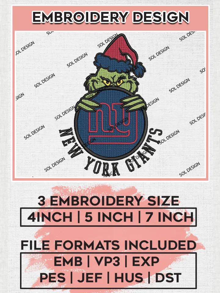 NFL New York Giants Team x Grinch Holding Ornament Logo Embroidery Designs, NFL Giants Team Machine Embroidery Files, NFL Football Teams, 3 sizes, Grinch Machine embroidery designs, Digital Download