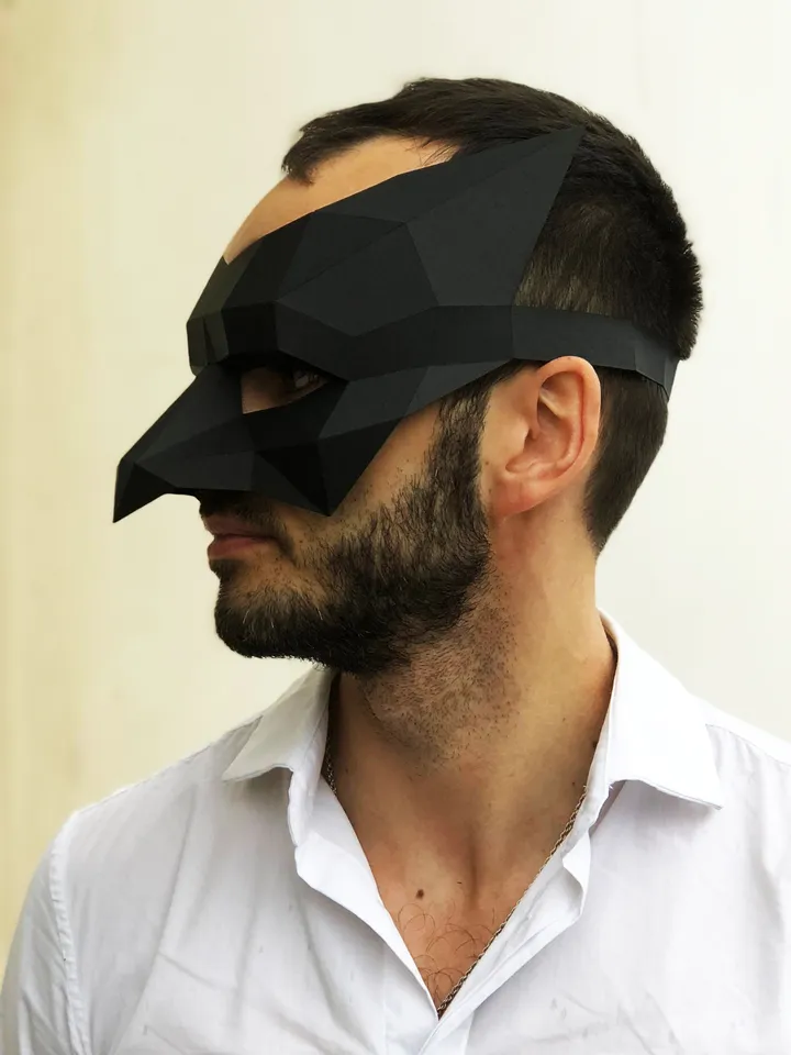 Crow Mini Mask Papercraft, Bird, Digital Template, PDF Download, Gurko, 3D Low Poly Animal Mask, DIY Origami, Pepakura, Paper Mask, Costume
