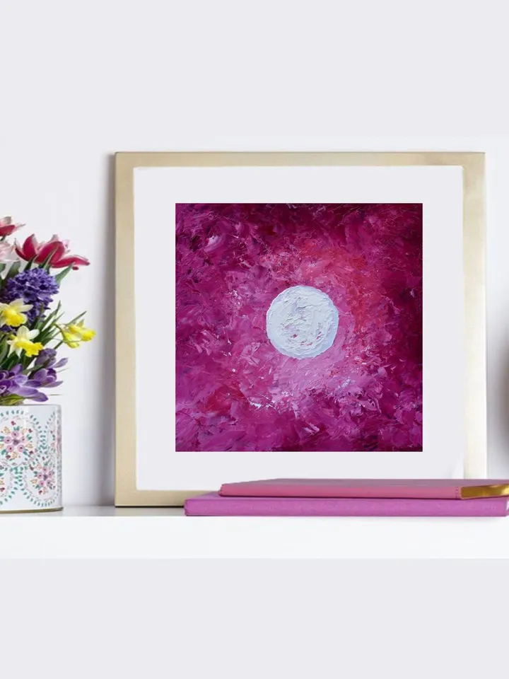 Night Sky Painting Full Moon Artwork Original Art 6 by 6 in Moonlit Night Painting Small artwork Purple Home Decor