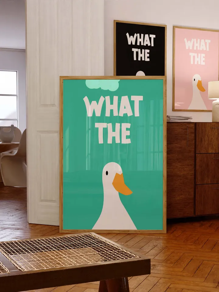 What the Duck Poster Funny Bathroom Wall Art Printable Duck Quote Digital Humor Sign Quirky Toilet Decor Instant Download Digital green