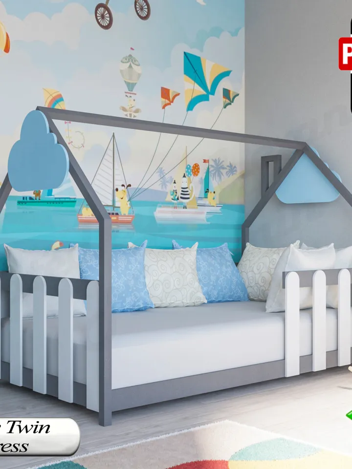 Montessori Bed Plans, Narrow Twin Mattress, DIY, PDF, Wooden Floor Bed for Kids Bedroom, Toddler Bed