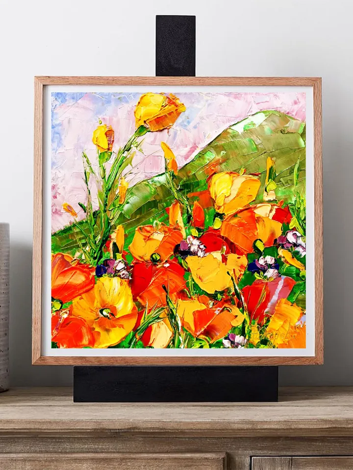 California Poppy Painting Original Art Impasto Oil Painting Flower Small Artwork Impressionist Art Gifts by ArtProkopaloSv