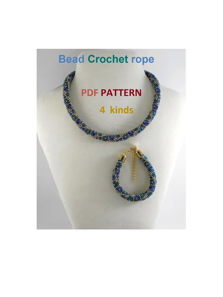 Bead Crochet Necklace Bracelet patterns, Rope bead crochet, pattern seed beads, DIY, bead jewelery, Instant Download, PDF patterns