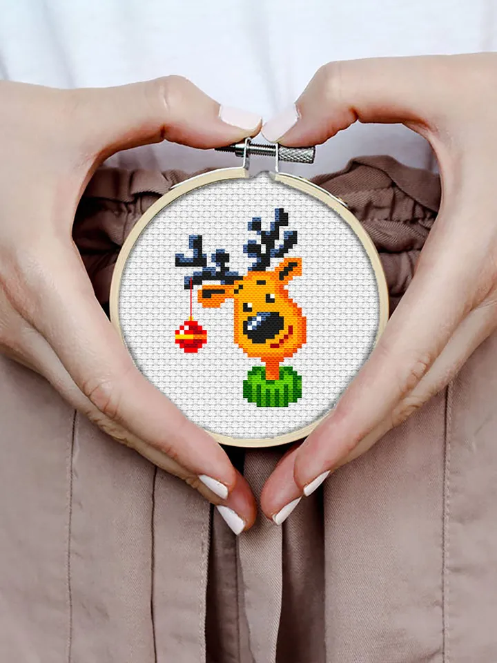 Tiny Christmas cross stitch pattern download PDF, Funny christmas reindeer cross stitch chart, Christmas deer embroidery PDF Home decor #N10