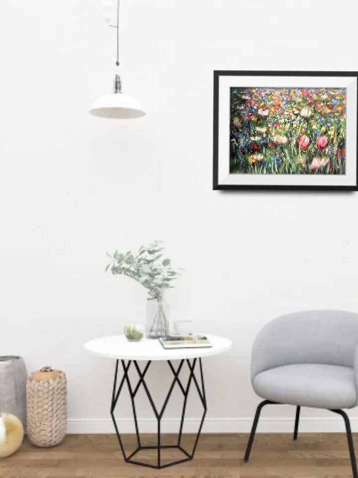 Flower fields,original soft pastel painting on pastelmat,colourful wall art