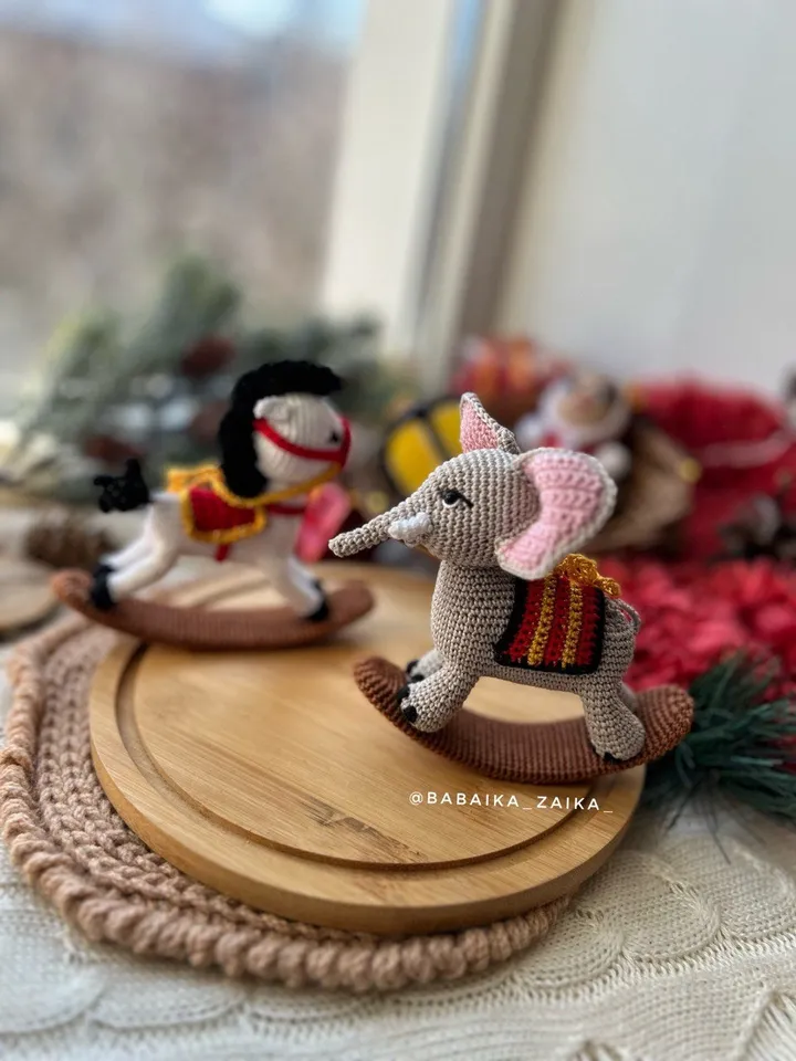 PDF Crochet Christmas Tree toys SET: Rocket Horse, Drum, Rocket elephant, Flashlight, Nevalyashka Doll, Christmas Amigurumi Pattern Decor
