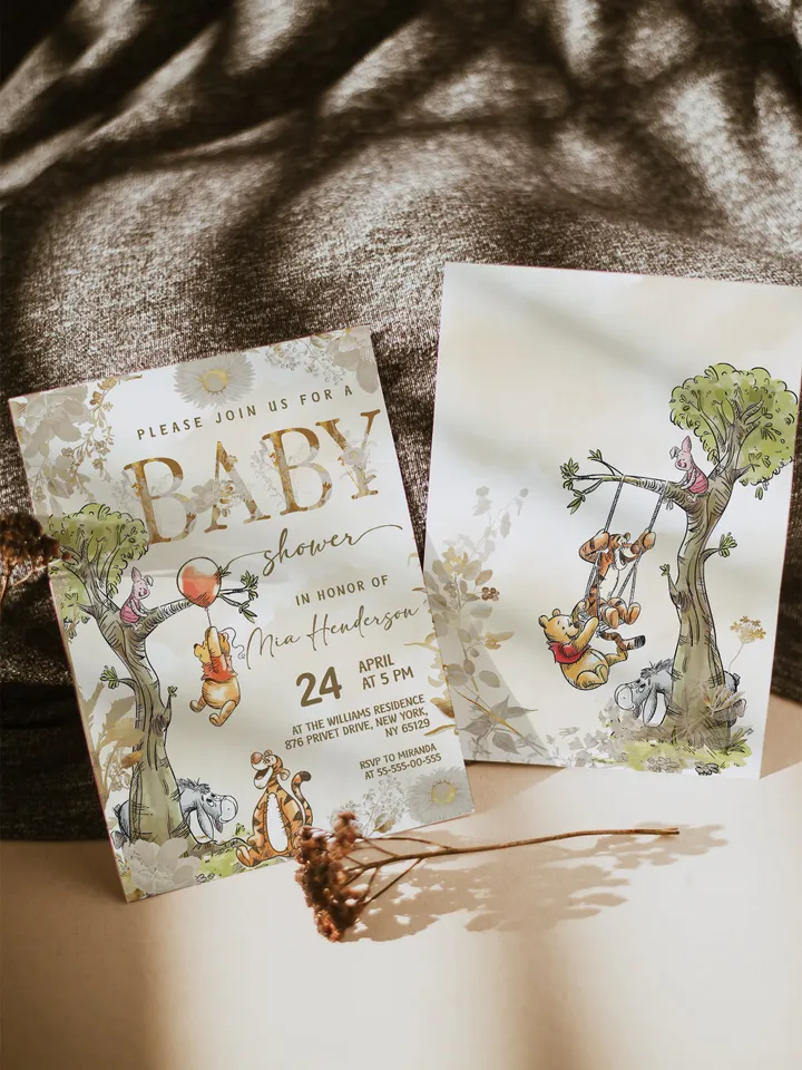 Classic Winnie Pooh Baby Shower Invitation; Neutral Baby Shower Template; Wizard Baby Shower Invite; Honey Bear Invite; Winnie Pooh poom77