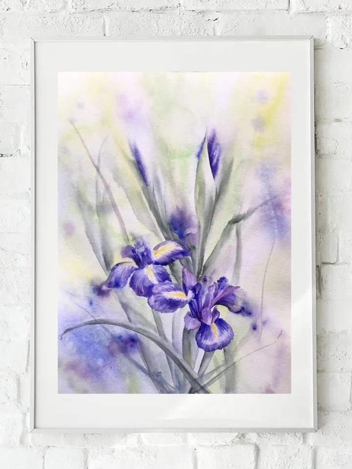 Flowers Original Painting Iris Painting Floral Watercolor Wall Art