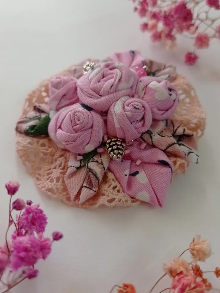Pink Handmade Textile brooch