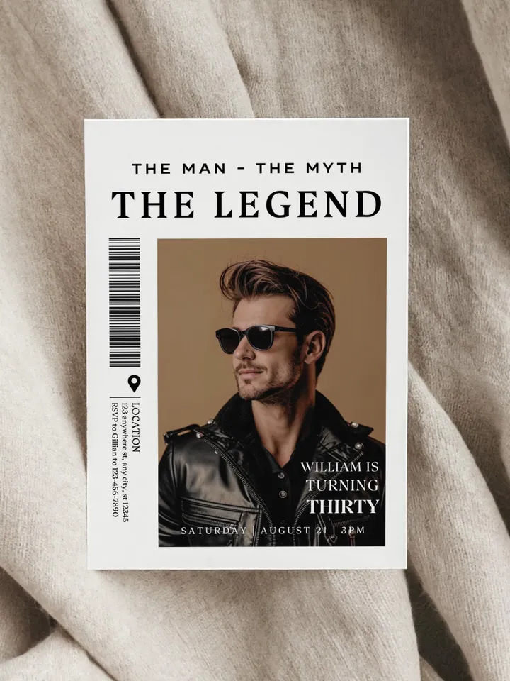 The Man The Myth The Legend 30th Birthday Invitation, THIRTY, Editable Printable, 30th Party Text Invite, Instant Download, Canva Template