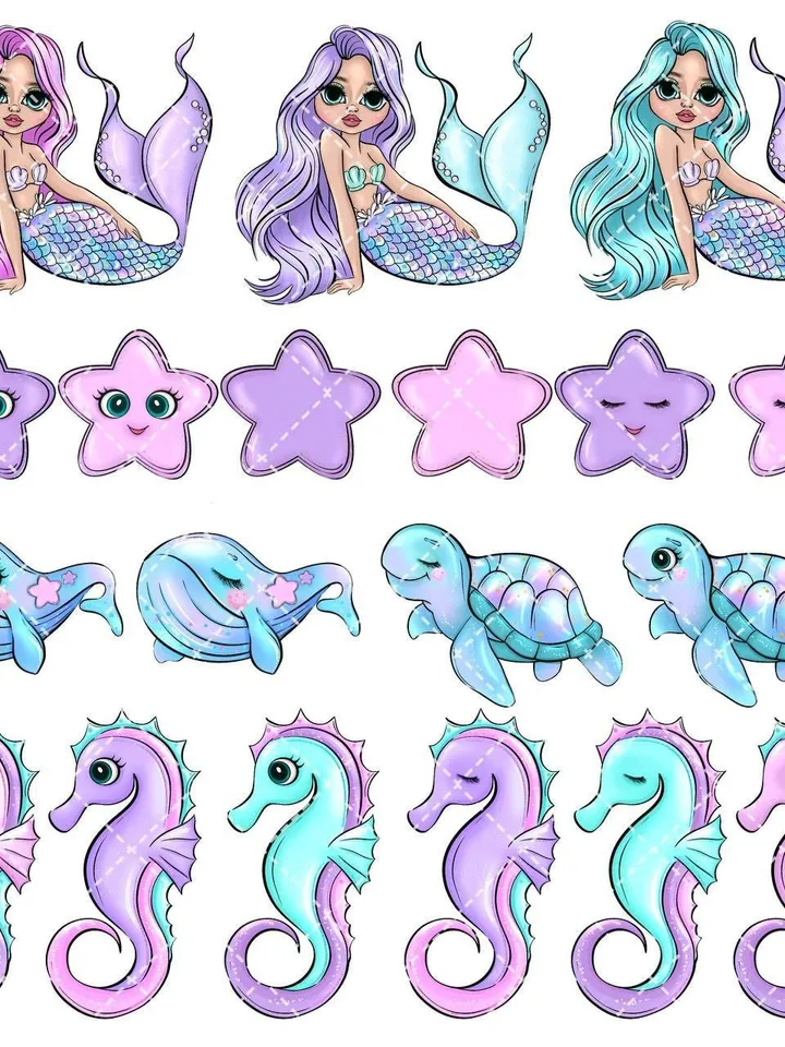 Pretty Purple Mermaid Clipart, Mermaid Birthday Clipart, Summer Girl Clipart, Cute Planner Stickers, Mermaid Nursery Decor Clipart