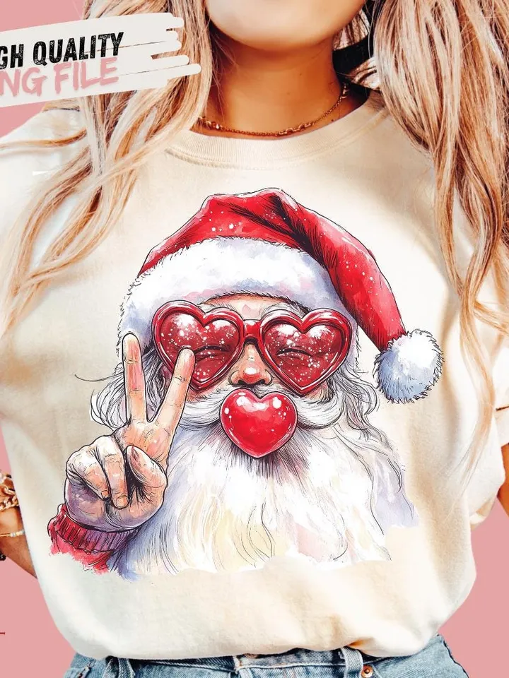 Retro Santa Christmas Blowing Bubble PNG, Vintage Merry Christmas PNG, Funny Santa With Sunglasses Xmas Holiday Sublimation Digital Download