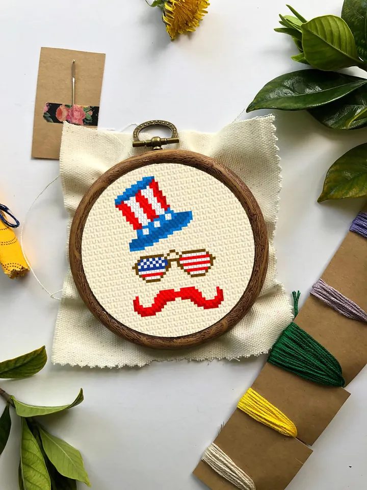 USA hat cross stitch pattern PDF download Independence Day 4th of July, Patriotic cross stitch chart, Uncle Sam Hat Mini cross stitch #T19