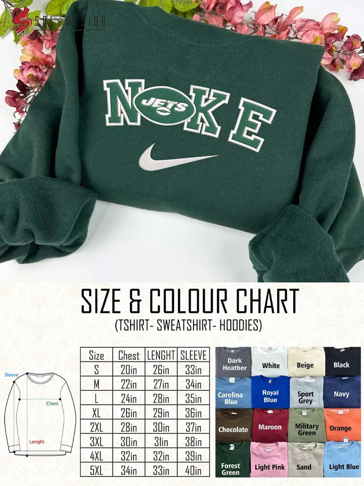 Ni.kee New York Jets Embroidered Sweatshirt, NFL Jets Embroidered T Shirt, NFL Team Embroidered Sweater, NFL New York Jets Shirt, Football Embroidered Hoodie