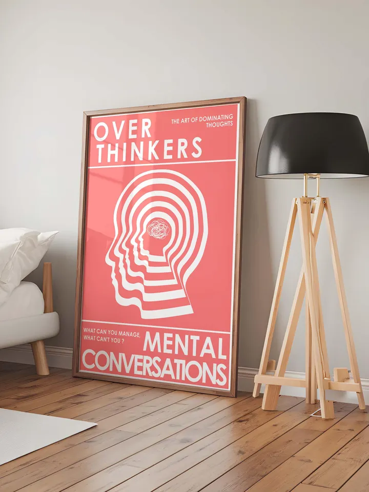 Overthinkers Wall Art Digital Print Retro Style Creativity Poster Eclectic Printable Artwork Trendy Room Decor Instant Download Red White