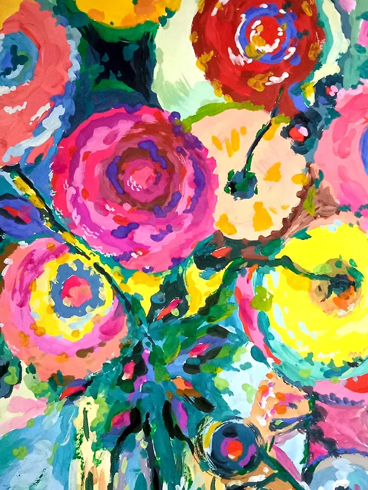 Kandinsky Style Painting Floral Abstract Original Art Flowers Wall Art Above Sofa Art Original Painting 15 by 12 by TatianaArtShop