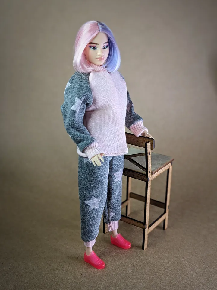 Handmade gray & pink sport set for 1/6 scale (11.5 Inch) girl doll