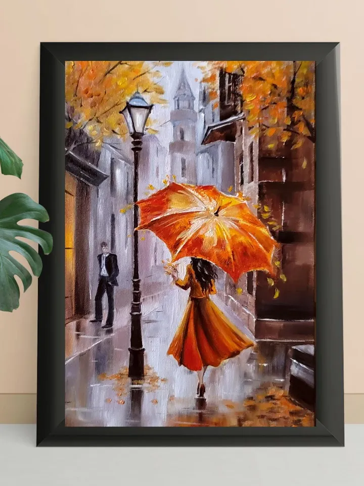 Urban Autumn Artwork Original Oil Painting on Canvas 7.87x11.81 in by ArtCafe